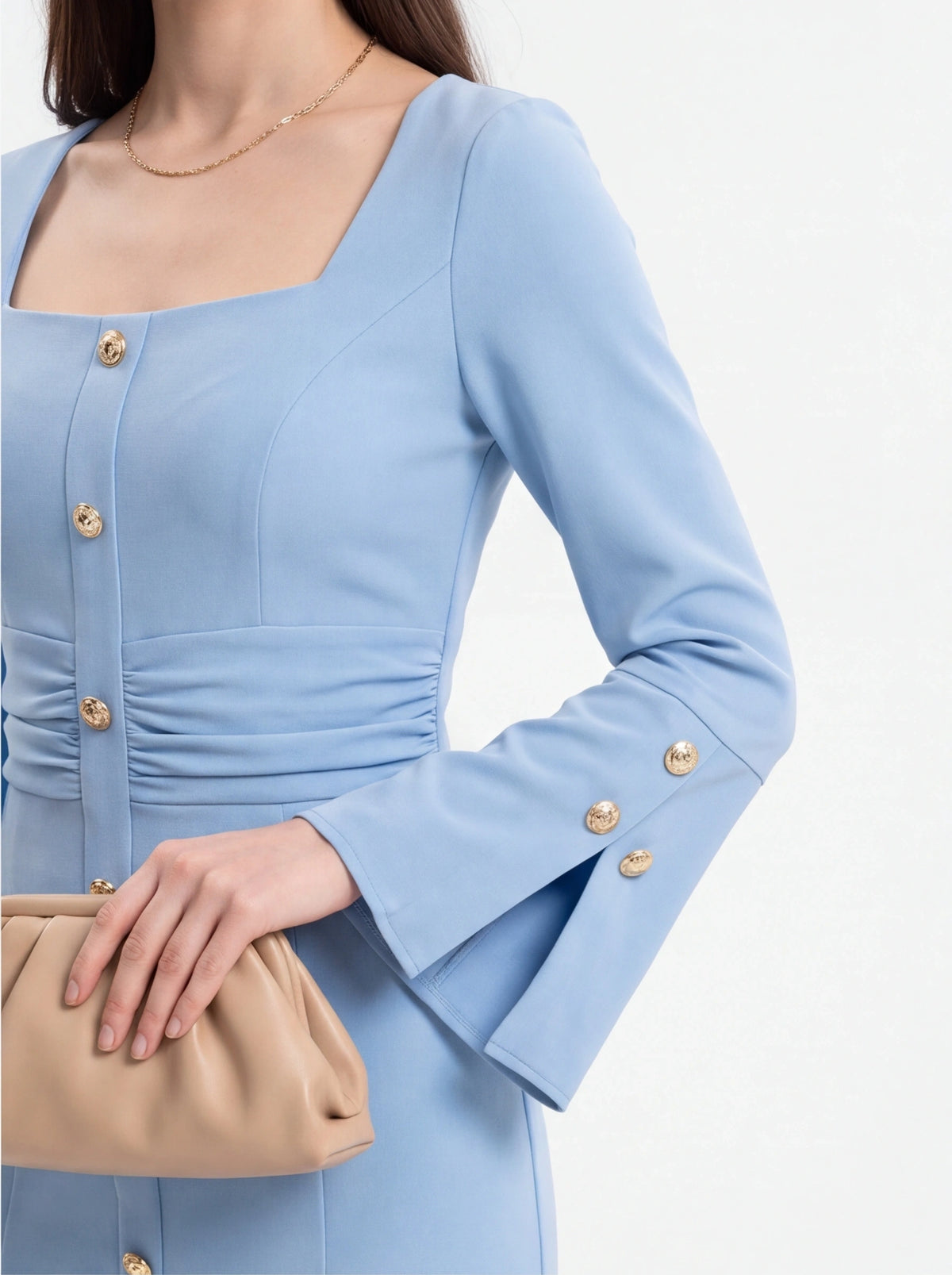 Avenyl Square Neck Midi Dress - Light Blue, Elegant Design