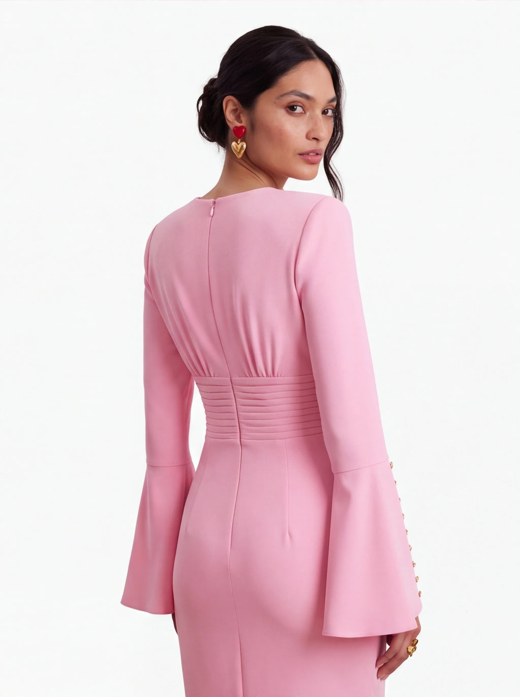 Avenyl Pink Fluted Sleeve Midi Dress - Elegant & Versatile
