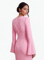 Avenyl Pink Fluted Sleeve Midi Dress - Elegant & Versatile