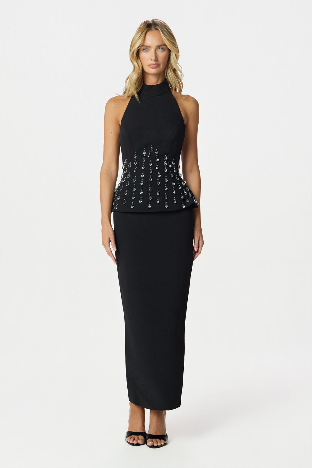 VALENTINA Embellished Maxi Dress in Black Position 1