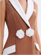 Avenyl AMARA V Neck Mini Dress - Brown & White, Elegant Design
