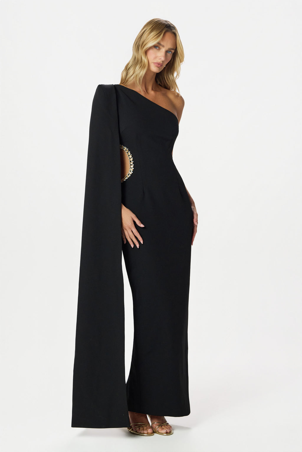 VIVIANA Asymmetric Maxi Dress in Black Position 1