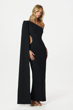 VIVIANA Asymmetric Maxi Dress in Black Position 1
