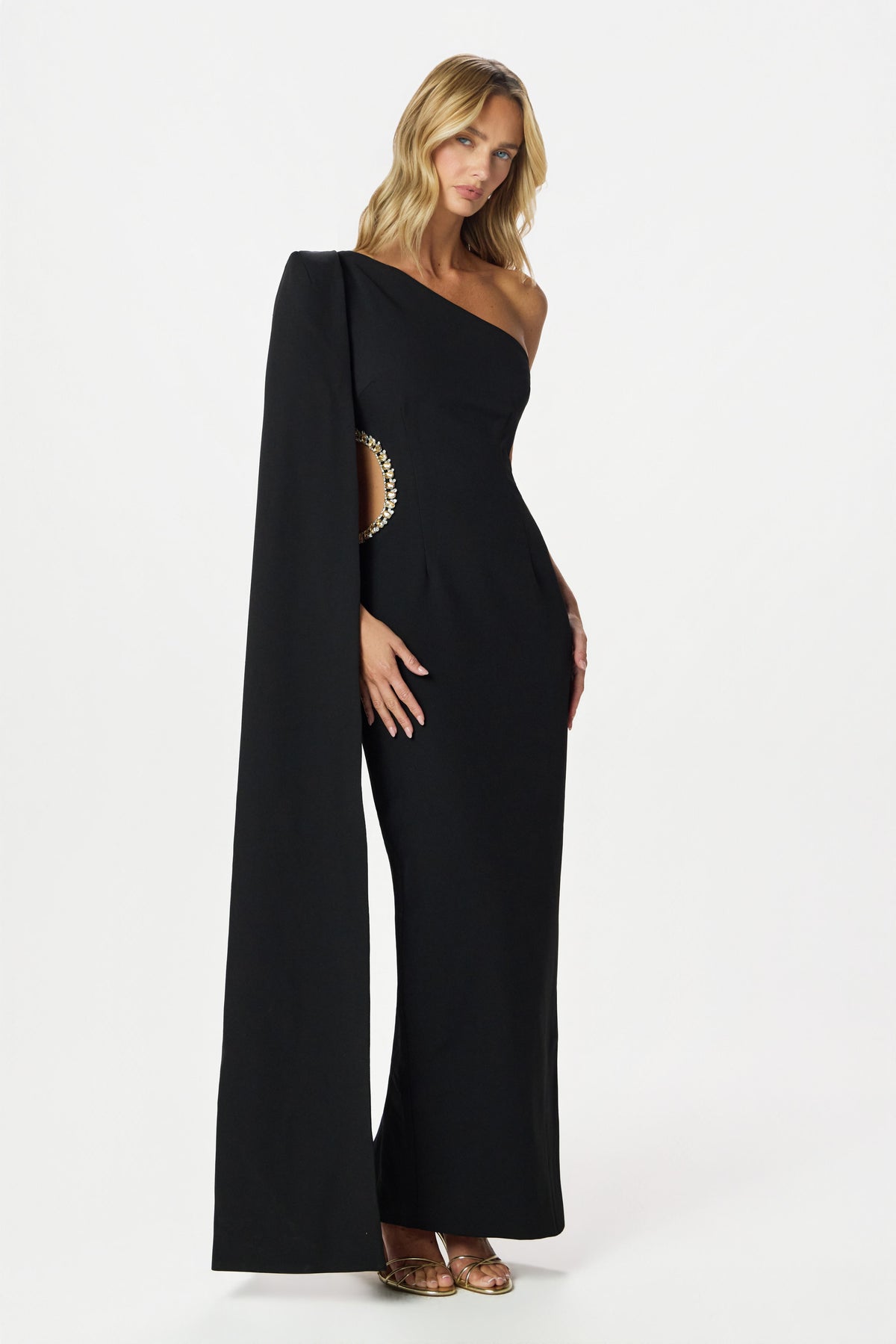 VIVIANA Asymmetric Maxi Dress in Black Position 1