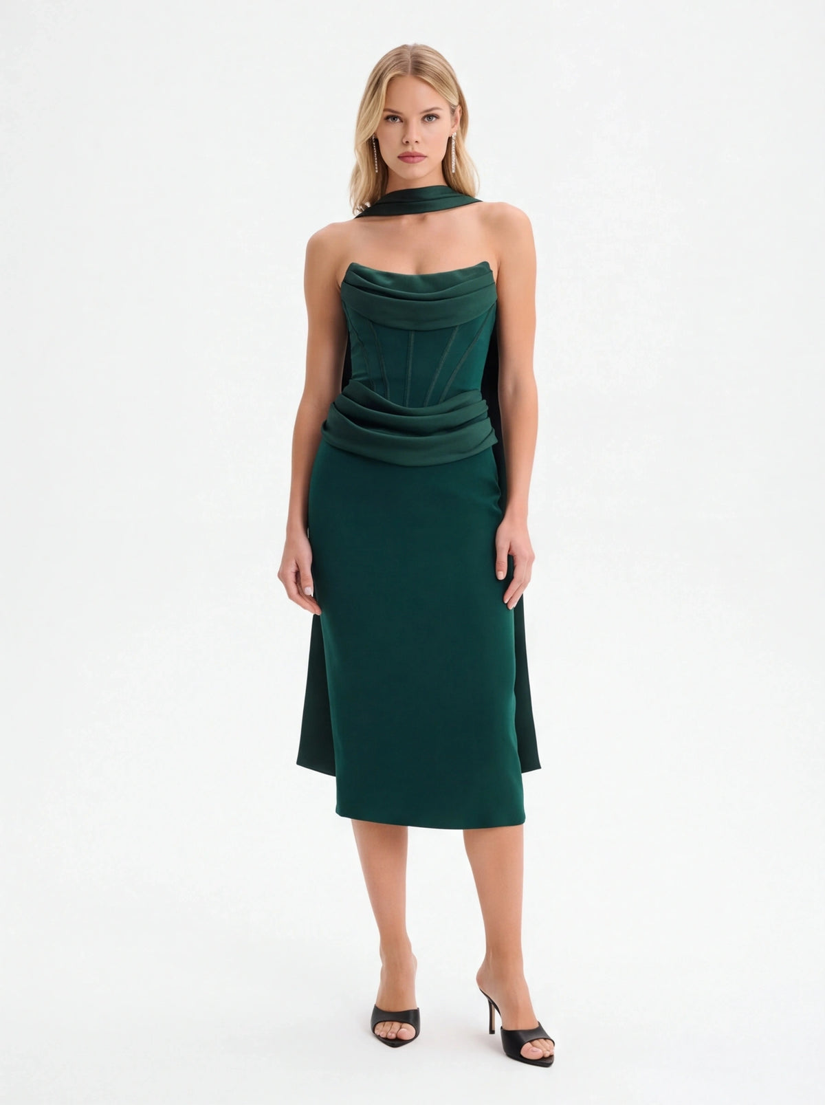 Avenyl ZENDEYA Bandeau Neck Midi Dress - Emerald, Elegant Fit