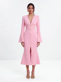 Avenyl Pink Fluted Sleeve Midi Dress - Elegant & Versatile