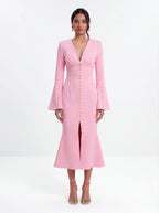 Avenyl Pink Fluted Sleeve Midi Dress - Elegant & Versatile