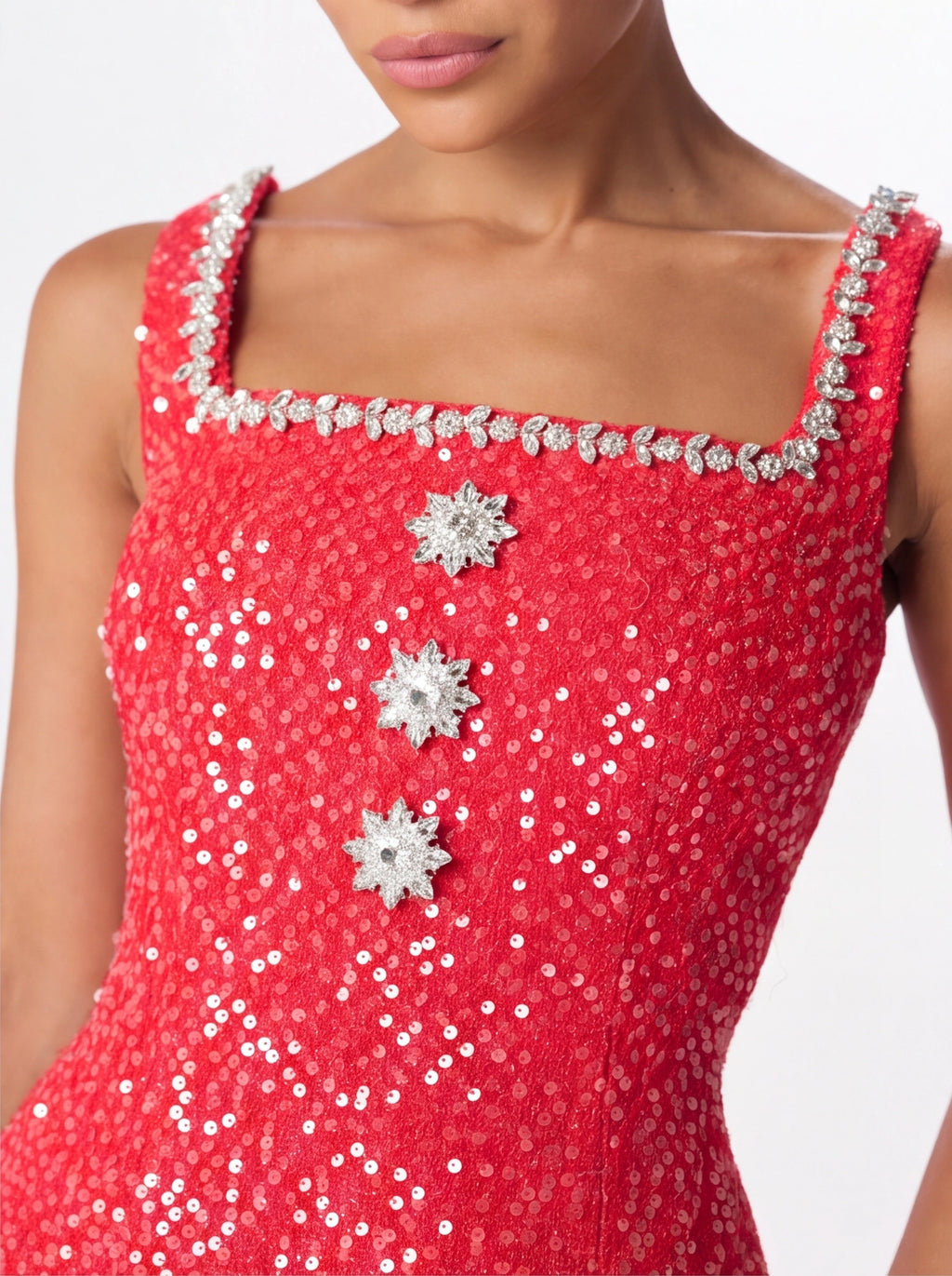 Avenyl ZOEY Red Embellished Boucle Tulip Mini Dress, Stylish Fit