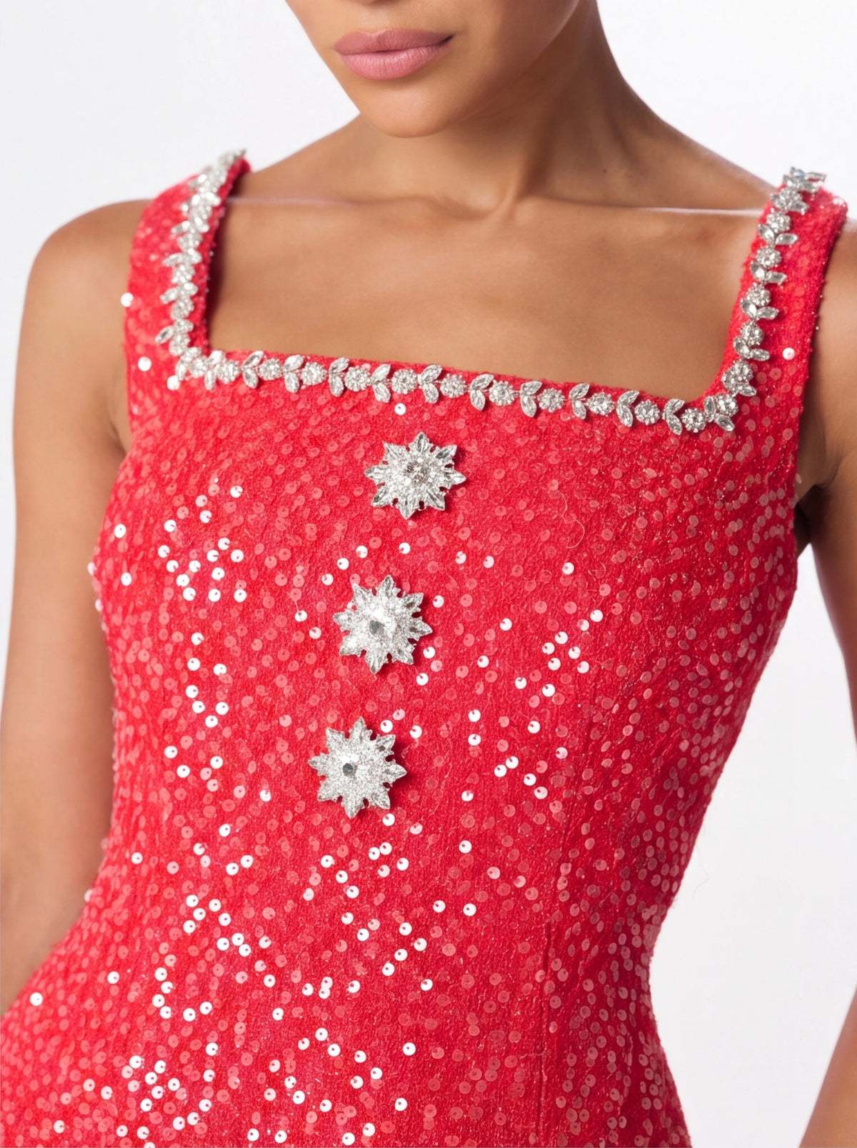 Avenyl ZOEY Red Embellished Boucle Tulip Mini Dress, Stylish Fit