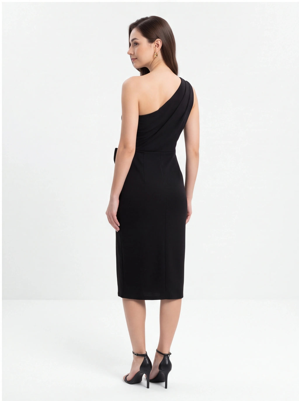 Avenyl HONEY Asymmetric Black Midi Dress with Elegant Cutout
