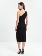 Avenyl HONEY Asymmetric Black Midi Dress with Elegant Cutout
