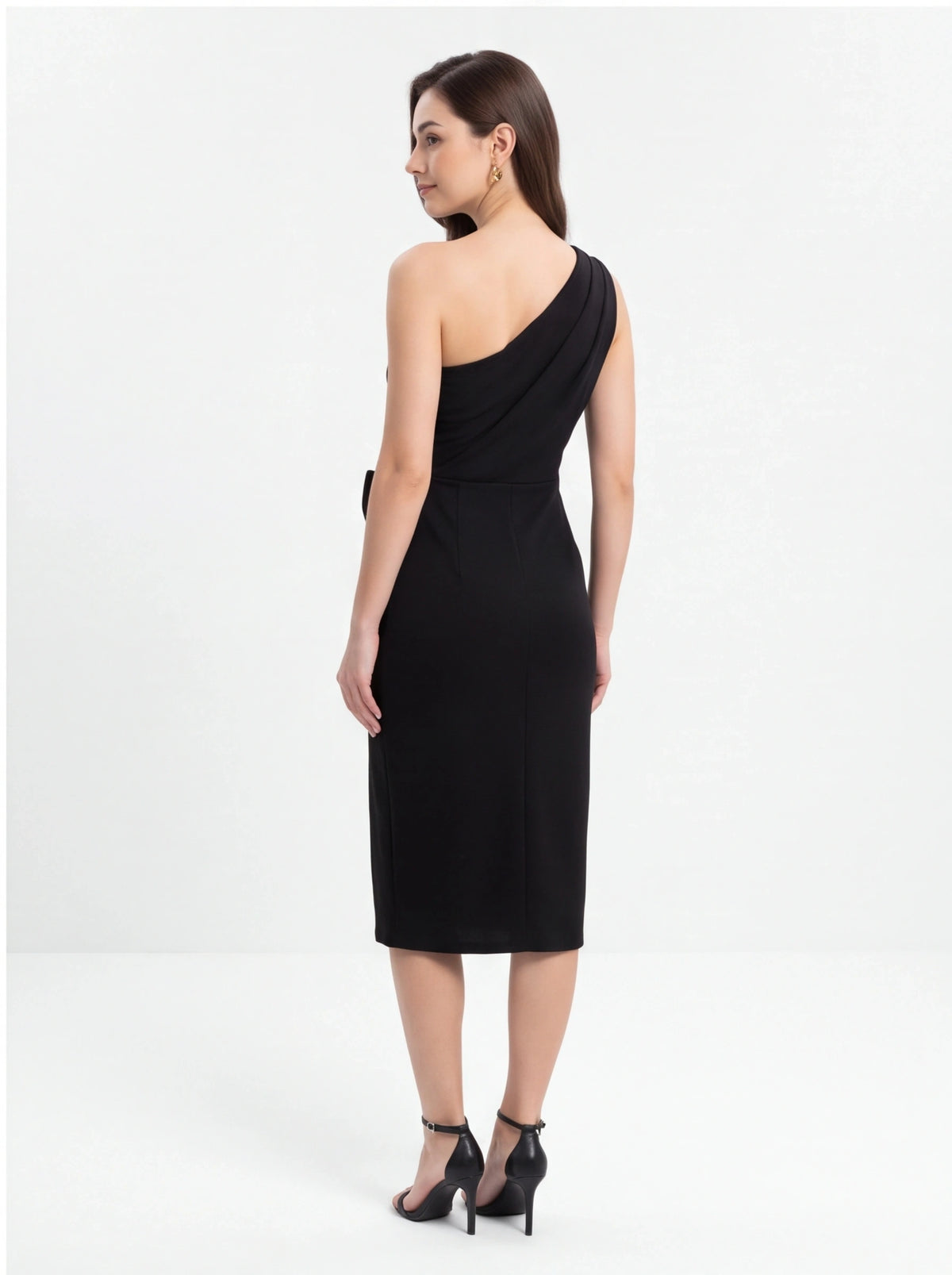 Avenyl HONEY Asymmetric Black Midi Dress with Elegant Cutout