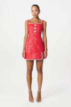 ZOEY Embellished Boucle Tulip Mini Dress in Red Position 1