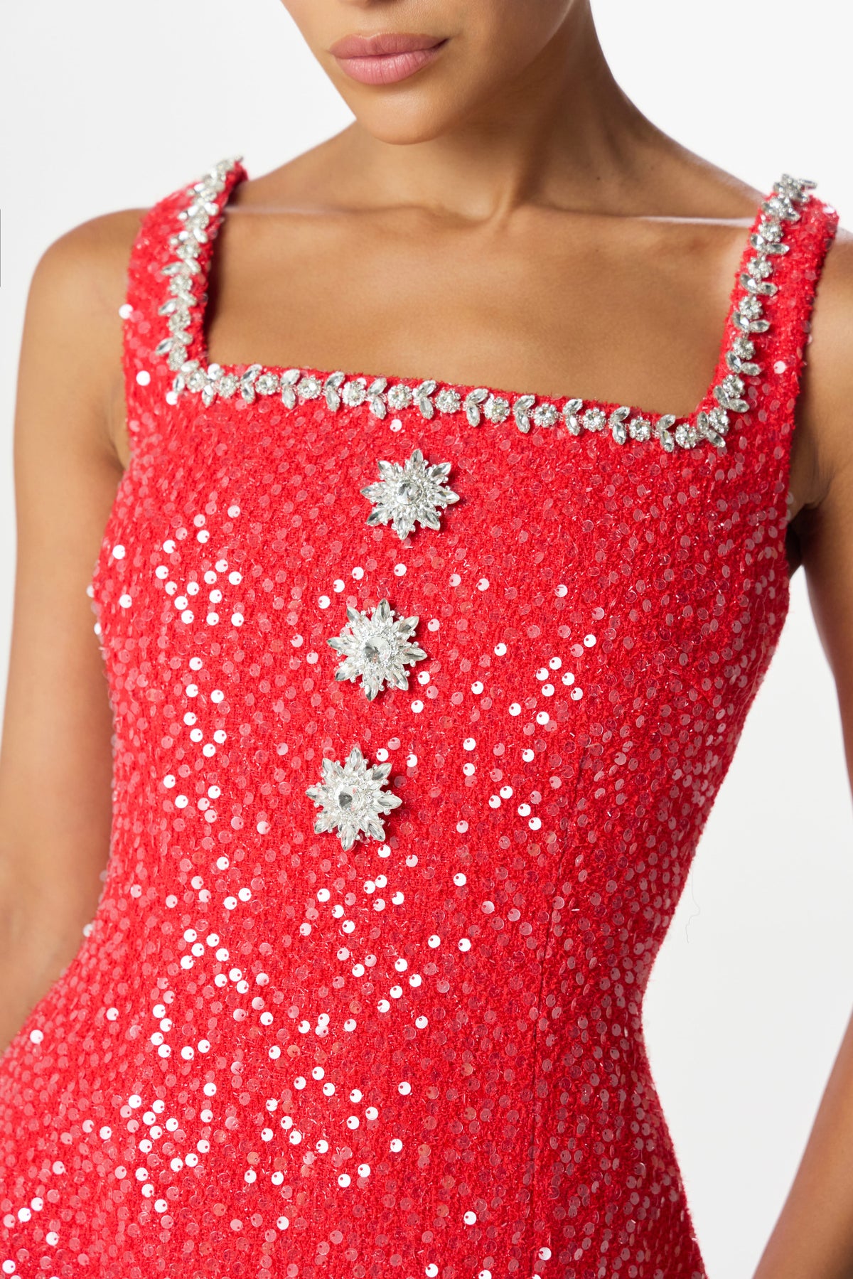 ZOEY Embellished Boucle Tulip Mini Dress in Red Position 5