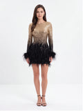 Avenyl BRIANNA Black Sequin & Feather Mini Dress, Elegant Design