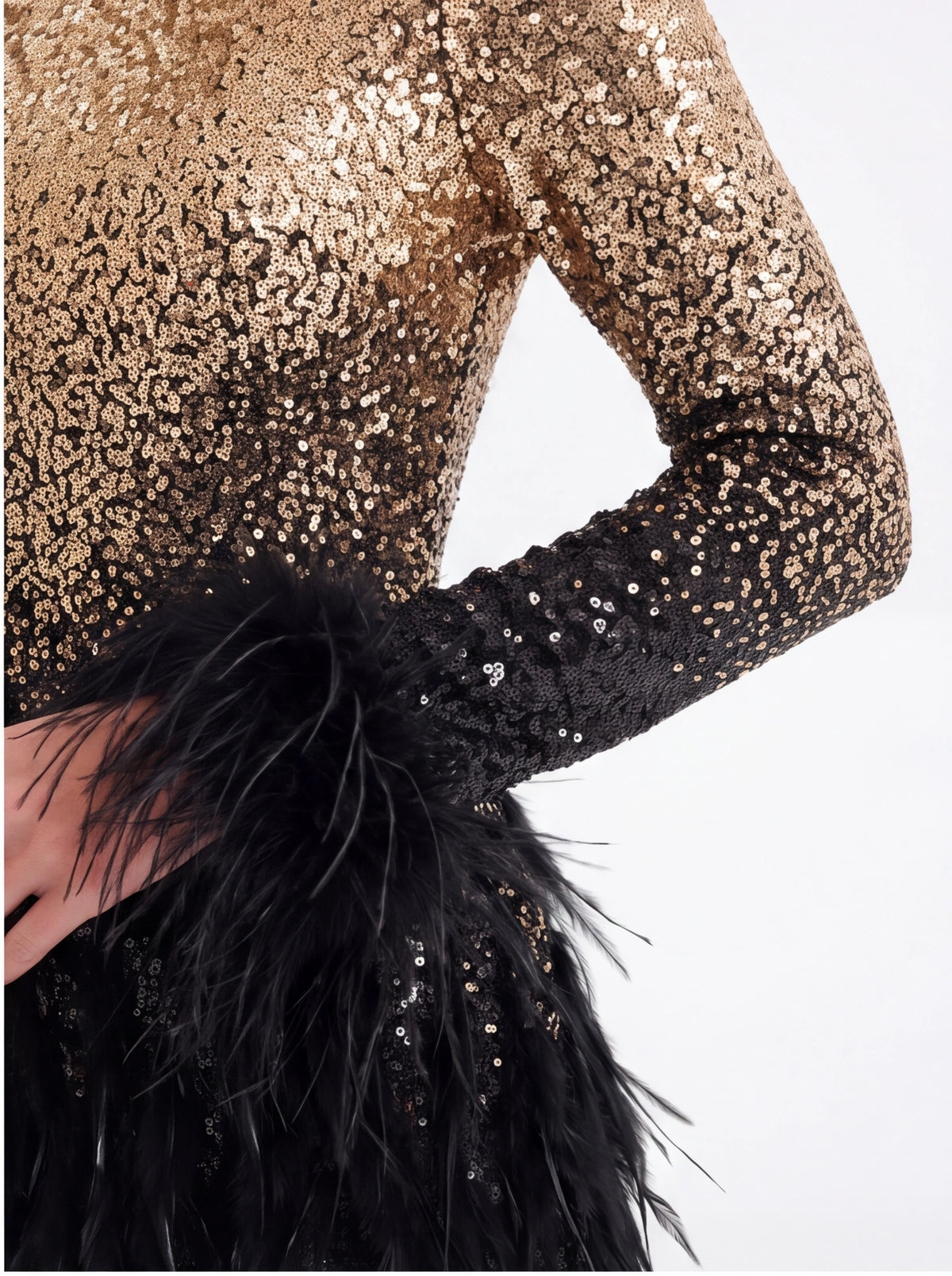 Avenyl BRIANNA Black Sequin & Feather Mini Dress, Elegant Design
