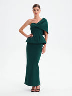 Avenyl GIOVANNA Asymmetric Maxi Dress - Emerald, Elegant Fit