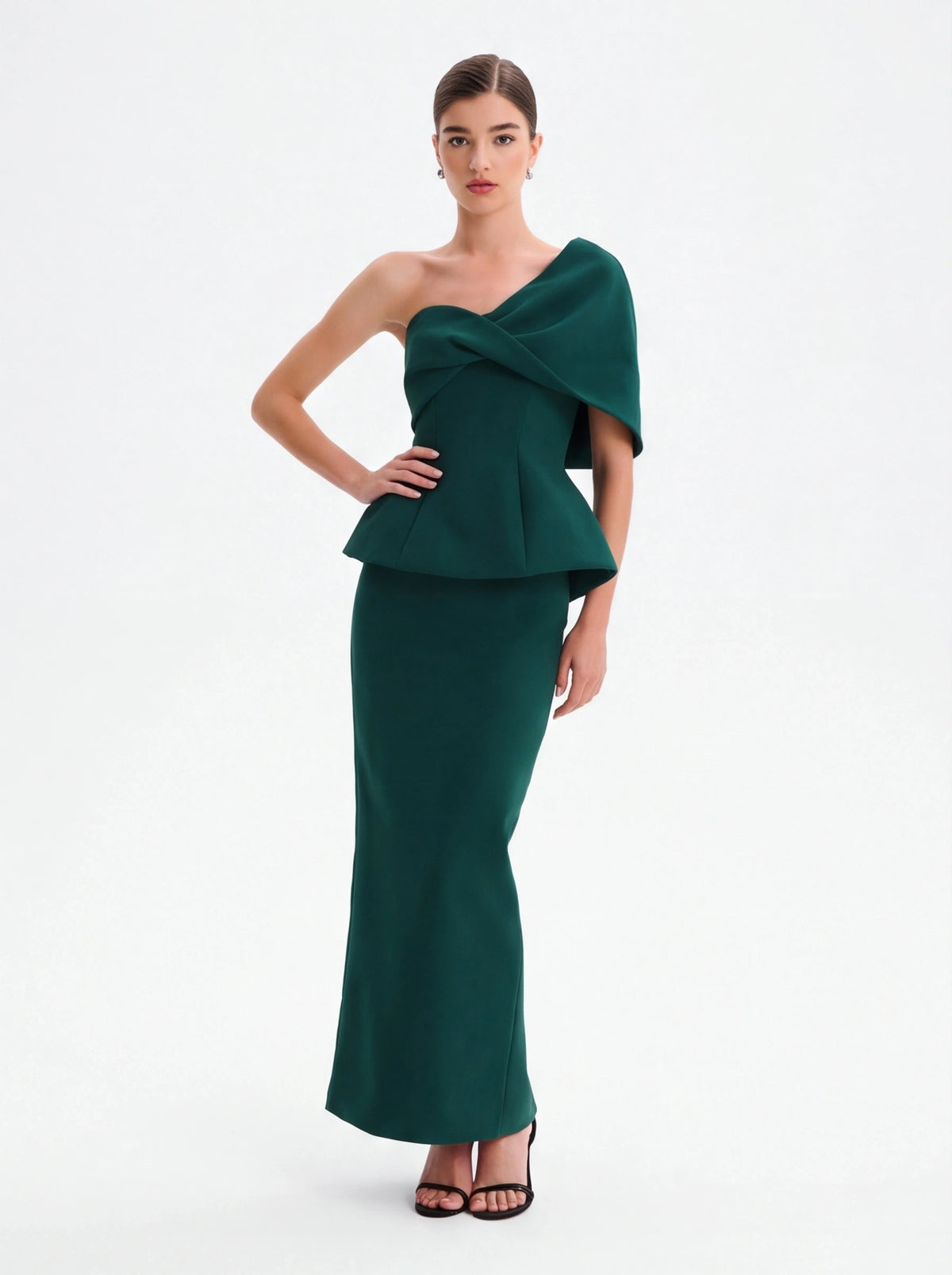 Avenyl GIOVANNA Asymmetric Maxi Dress - Emerald, Elegant Fit
